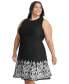 ფოტო #3 პროდუქტის Plus Size Round-Neck Embroidered-Hem Fit & Flare Dress