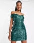 Фото #4 товара In The Style Tall exclusive sequin off shoulder mini dress in emerald green