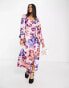 Liquorish satin maxi dress in overscale floral print