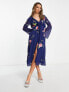 Фото #1 товара ASOS DESIGN tie front button through midi dress with floral embroidery in navy