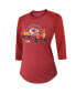 Women's Threads Red Kansas City Chiefs Super Bowl LVII Desert Tri-Blend Raglan 3/4 Sleeve T-shirt