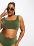 ASOS DESIGN Curve mix and match glitter square neck crop bikini top in green