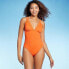 Фото #1 товара Women's Ribbed Triangle One Piece Swimsuit - Shade & Shore Orange M