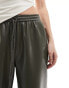 Mango drawstring soft leather look trousers in khaki