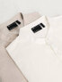 ASOS DESIGN 2 pack skinny shirt with grandad collar in white/taupe