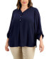 Фото #1 товара Plus Size V-Neck Roll-Tab Utility Top, Created for Macy's