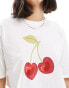 Miss Selfridge graphic cherry print cropped t shirt in white