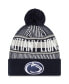 Фото #1 товара Men's Navy Penn State Nittany Lions Logo Striped Cuff Knit Hat with Pom