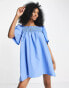 Mango linen blend dress with ruffled front in blue