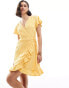 Фото #2 товара Vila jersey broderie wrap mini dress in yellow