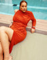 Фото #1 товара ASOS DESIGN Curve one sleeve maxi dress with slashed front cut out in rust