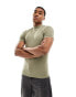 ASOS DESIGN essential muscle fit high neck t-shirt in khaki