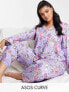 Фото #1 товара ASOS DESIGN Curve exclusive modal floral shirt & trouser pyjama set in purple