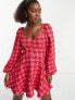 ASOS DESIGN boucle corset mini dress in pink and red houndstooth