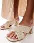 New Look cross strap crochet mid heeled sandal in off white