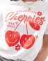 Pieces 'Delicious Cherries' front print oversize t-shirt in white XS - фото #6