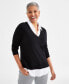 Фото #1 товара Petite Two for One V-Neck Pullover Sweater, Created for Macy's