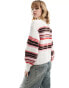 Monki mock neck chunky knit sweater in off white with multi-coloured stripes