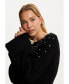 Фото #6 товара Women's Crystal Stone Detailed Knit Sweater