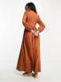 ASOS DESIGN cotton utility drop waist maxi dress with zip detail in tobacco