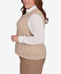 ფოტო #4 პროდუქტის Plus Size Emerald Isle Women's Collared Top With Vest Two In One Sweater With Necklace