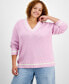 Trendy Plus Size V-Neck Tipped Sweater, Created for Macy's