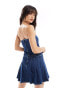 ASOS DESIGN denim pleated dress in mid blue