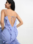 Фото #4 товара ASOS DESIGN halter ruffle maxi dress with cut out detail in textured spot in blue