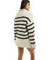 Object knitted zip neck jumper in cream mono stripe Mono Stripe, XL - фото #8