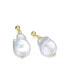 Фото #2 товара Elegant Sterling Silver 14K Gold Plating and Genuine Freshwater Pearl Dangling Earrings