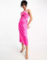 Фото #8 товара Y.A.S satin knot front cut out satin midi dress in bright pink