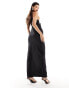 Фото #3 товара Vesper monochrome contrast satin thigh spilt maxi dress in black