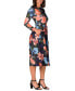 Women's Black Floral Midi Length Long Sleeve Pocket Dress