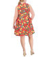 ფოტო #2 პროდუქტის Plus Size Printed High-Neck Fit & Flare Dress