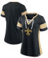 ფოტო #1 პროდუქტის Women's Black, Gold-ToneNew Orleans Saints Team Draft Me Lace-Up Raglan T-shirt