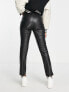 Фото #3 товара JJXX high waisted faux leather straight leg trousers in black