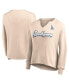 Women's Cream Distressed Los Angeles Dodgers Go For It Waffle Knit Long Sleeve Notch Neck T-shirt