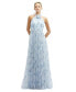Floral Tie-Back Halter Tulle Dress with Long Full Skirt & Rosette Detail