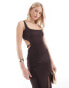 Фото #2 товара ASOS DESIGN Tall square neck bodycon maxi dress with back strap detail in chocolate