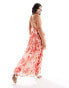 Pretty Lavish open back ruffle maxi dress in red and pink