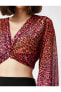 Leopar Desenli Uzun Kollu Crop Bluz