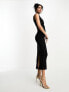 ASOS DESIGN grown on neck midi dress with ruched sides in black