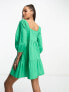 JDY puff sleeve mini smock dress in bright green