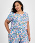 Trendy Plus Size Textured Floral Short-Sleeve Top, Created for Macy's
