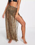 Фото #4 товара South Beach maxi wrap beach skirt co-ord in brown leopard print