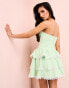 ASOS LUXE denim bandeau tiered broderie mini skater dress in pastel green grün, 40 - фото #4