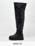 Public Desire Exclusive Wide Fit Rosie flat over the knee boots in black