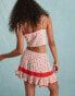 Фото #3 товара Miss Selfridge crochet trim flippy mini skirt in strawberry print