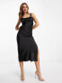 Фото #1 товара ASOS DESIGN gathered babydoll satin midi slip dress in black