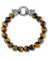 ფოტო #2 პროდუქტის Men's Tiger's Eye Bead Wolf Head Stretch Bracelet in Stainless Steel (Also in Onyx & White Agate)